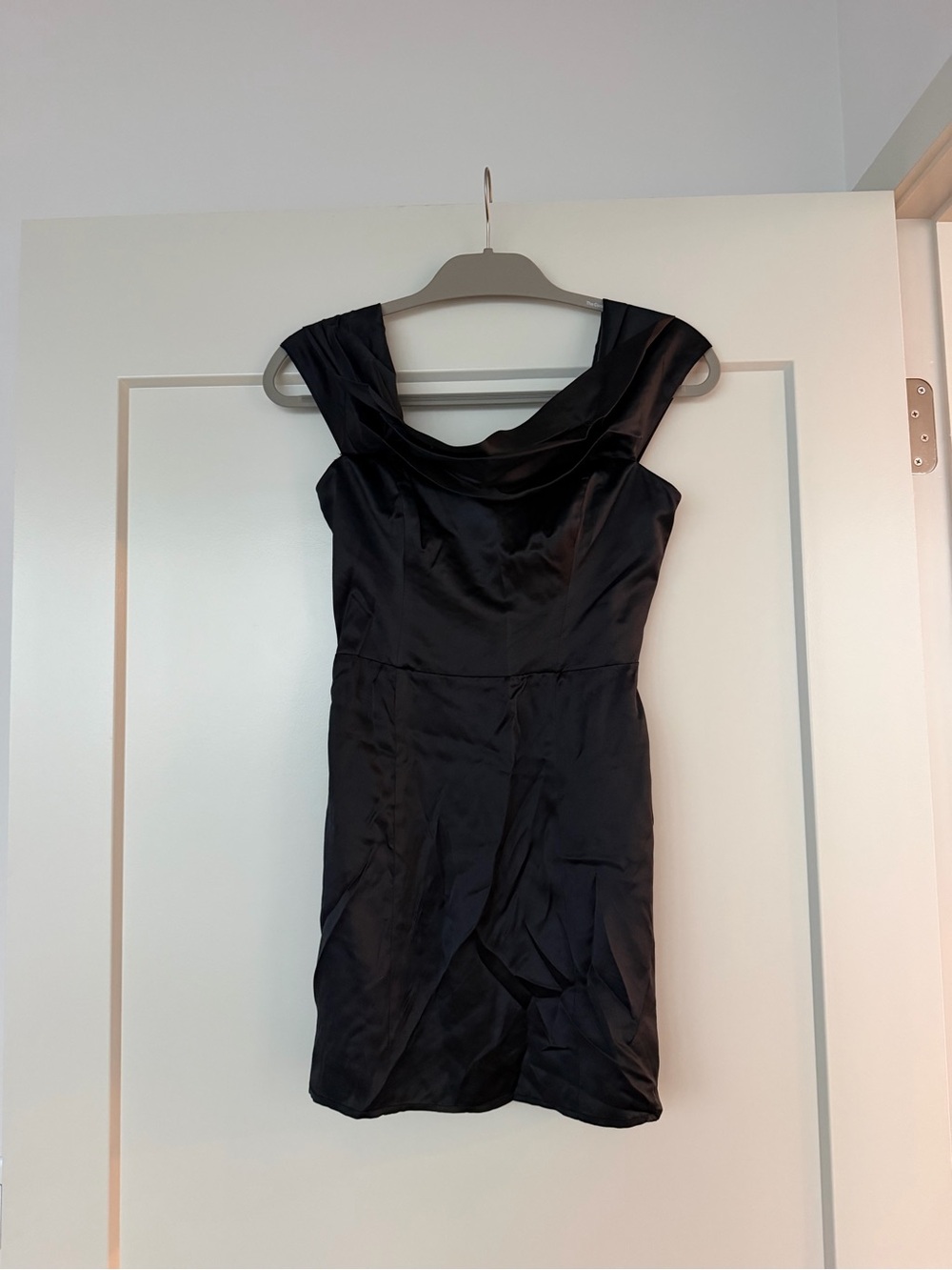 Reformation Black Satin Cowl Mini Dress